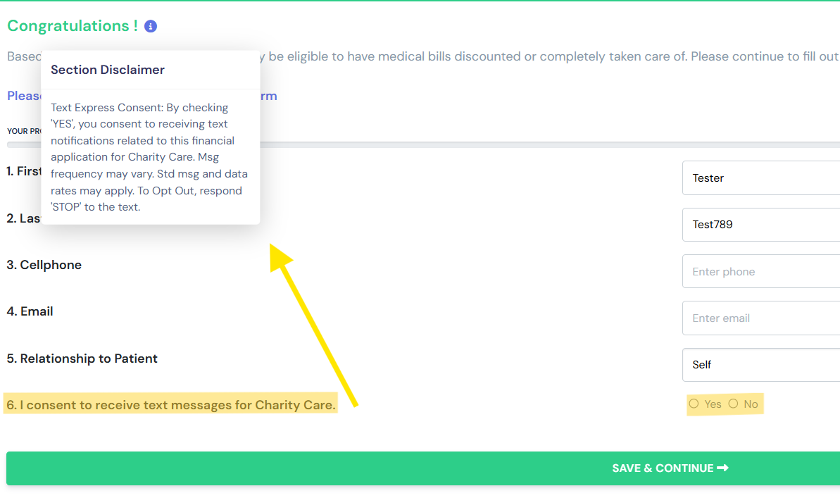 SMS Consent Example
